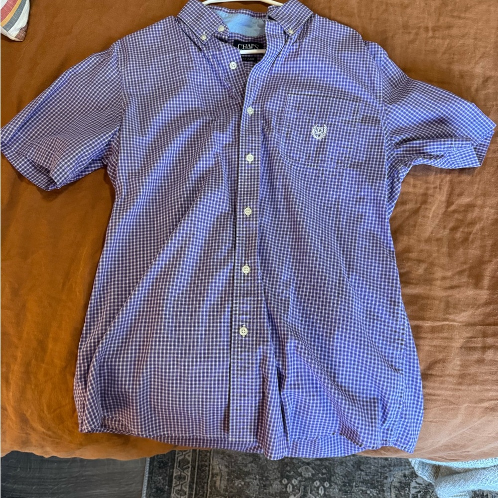 Chaps Men's Purple Gingham Short Sleeve Shirt